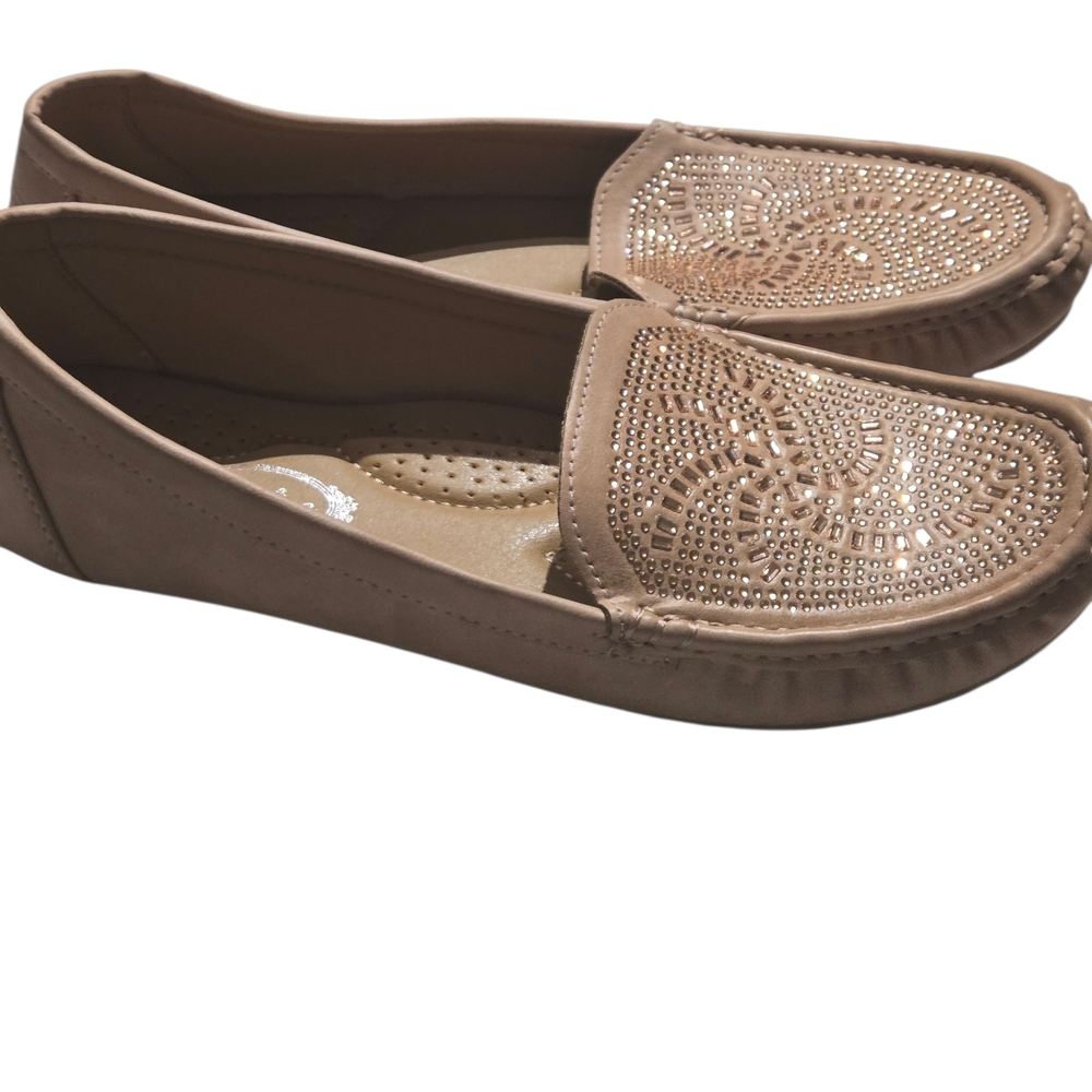 Atalina Beige Loafers with Beautiful Rhinestone Design